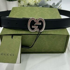 Men's Gucci interlocking GG  Black Leather Belt with  Buckle. 125cm/46 inches
